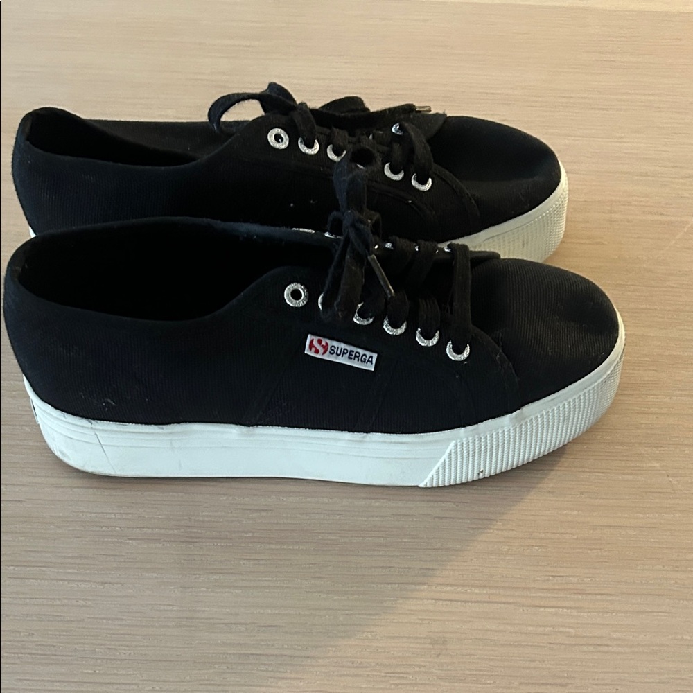 Superga Black Canvas Lace-Up Sneakers